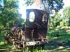 Yours truly on what's left of the only 'real' train in Laos